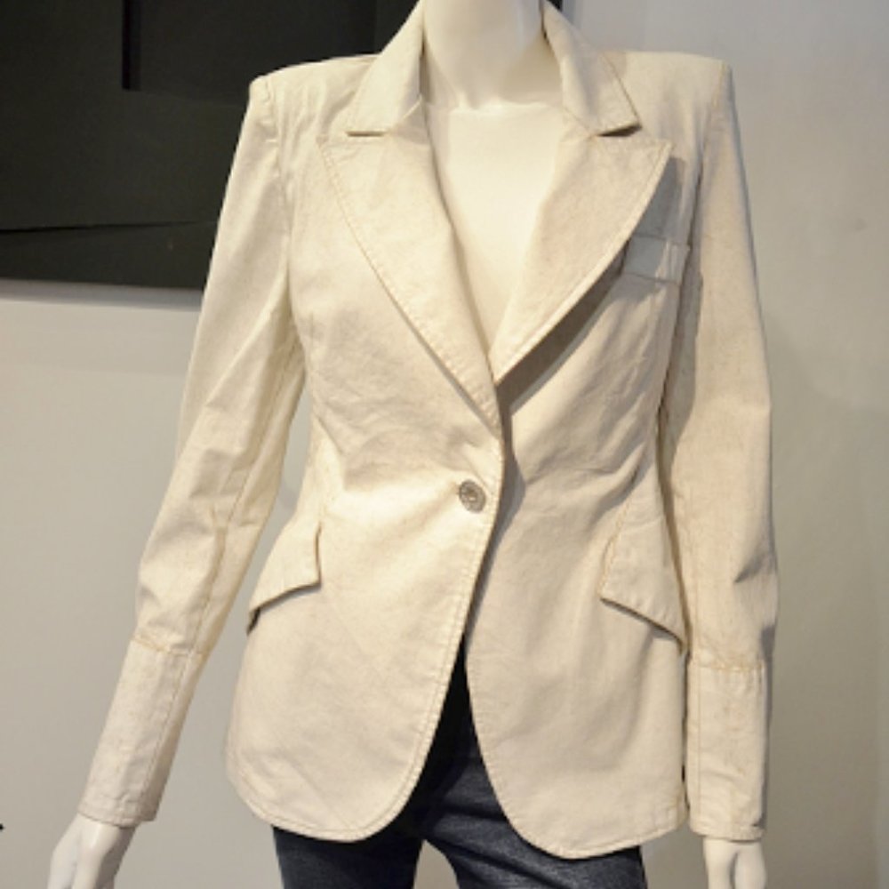Vintage-Chalk Coated Cotton Edgy Blazer